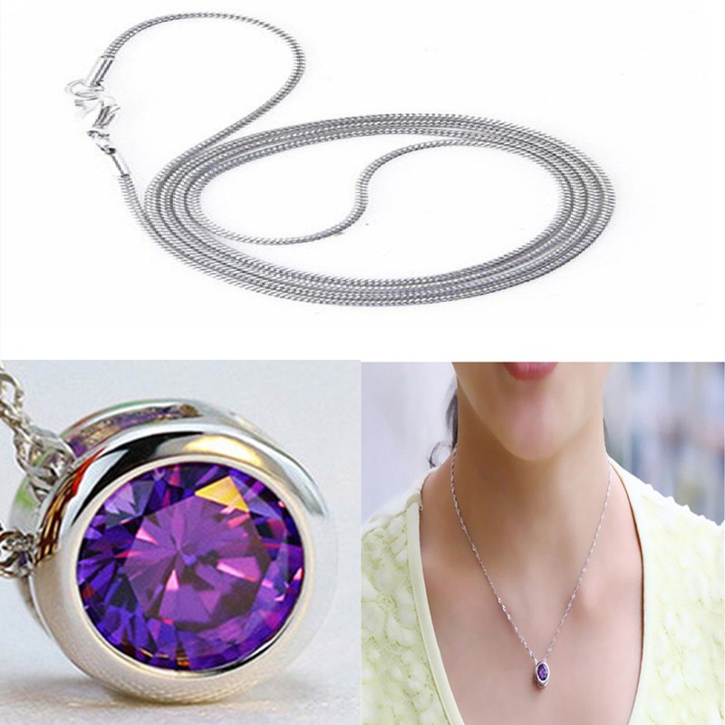 925 Sterling Silver Purple Crystal Pendant+16/18/20/22/24/26″~38″ Necklace P1135