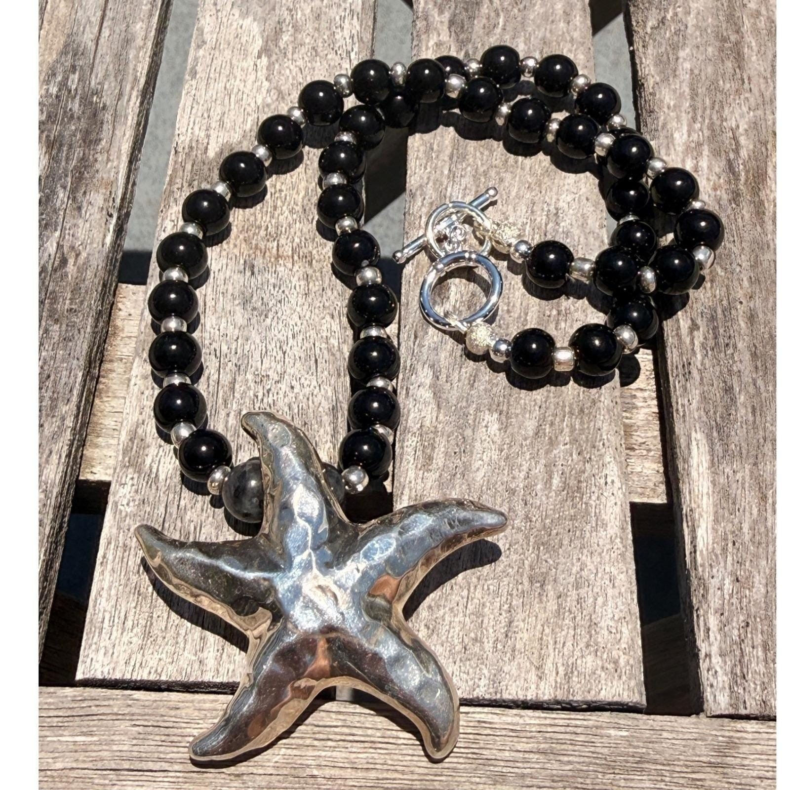 925 Sterling Silver Starfish Pendant Beaded Necklace Coastal Beachcore Resort