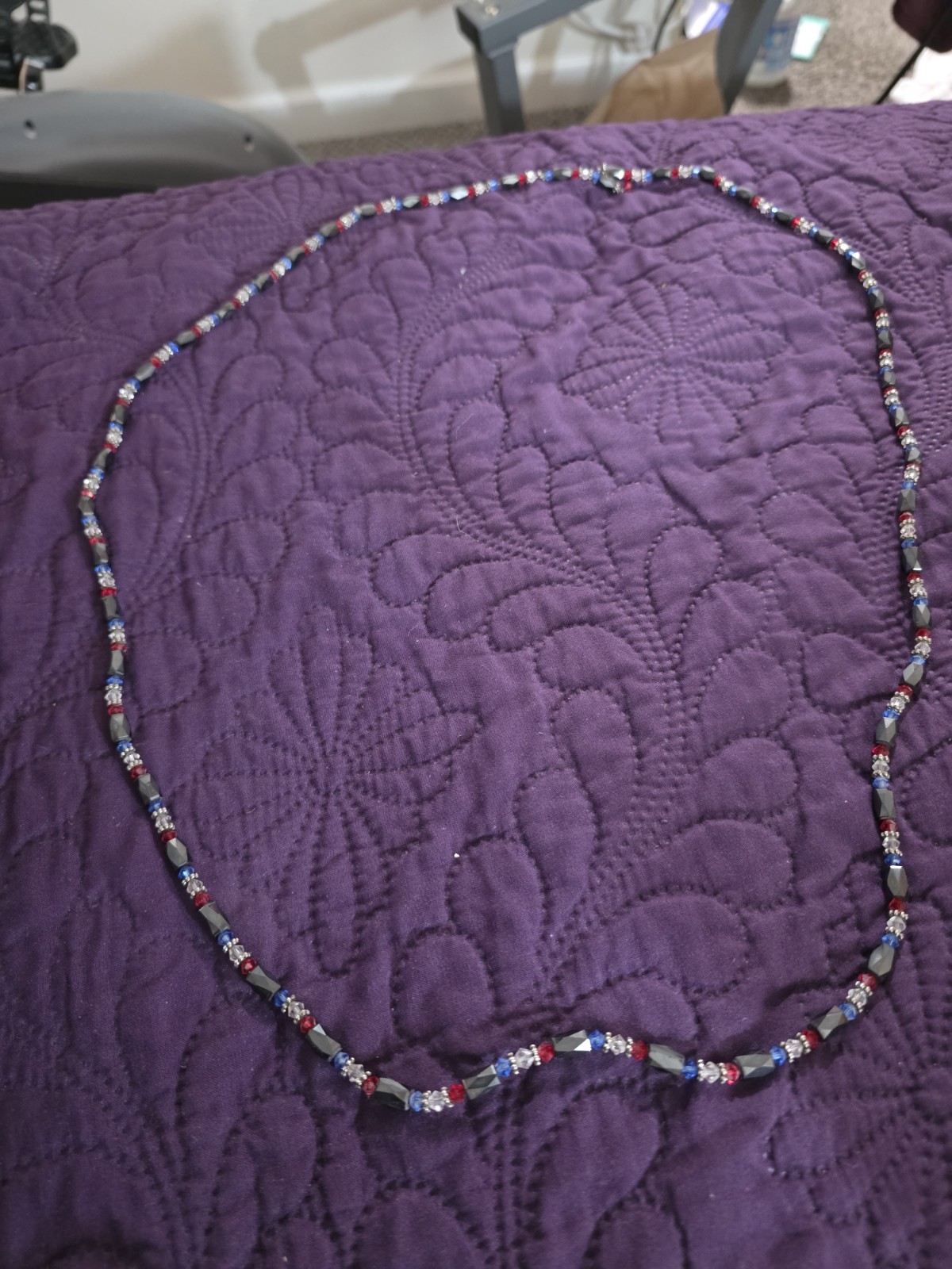 Magnetic Crystal Hematite Beads Bracelet Necklace Red White,Black, Blue, 36 Inch