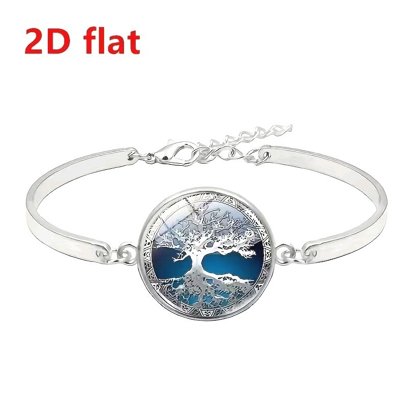 Beautiful Tree of Life Cabochon Necklace, Earring & Bracelet Jewelry Set Silvery