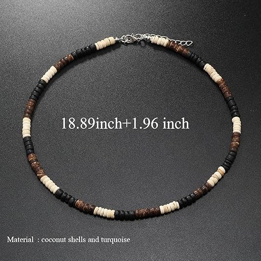 Puka Shell Necklace for Men Surfer Seashell Coffee + white + black