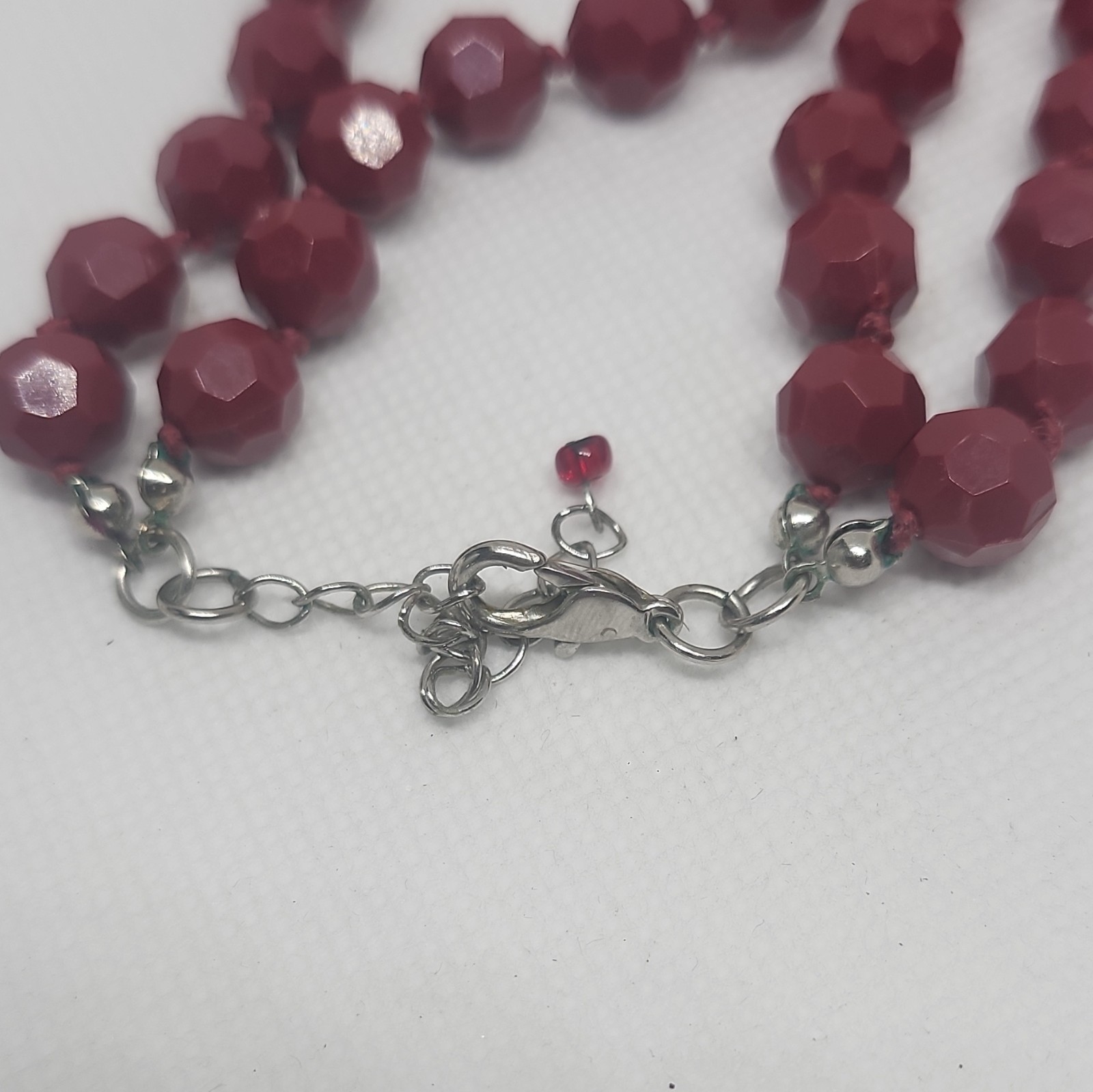 Red Double Strand Beaded Statement Necklace Adjustable Lobster Clasp