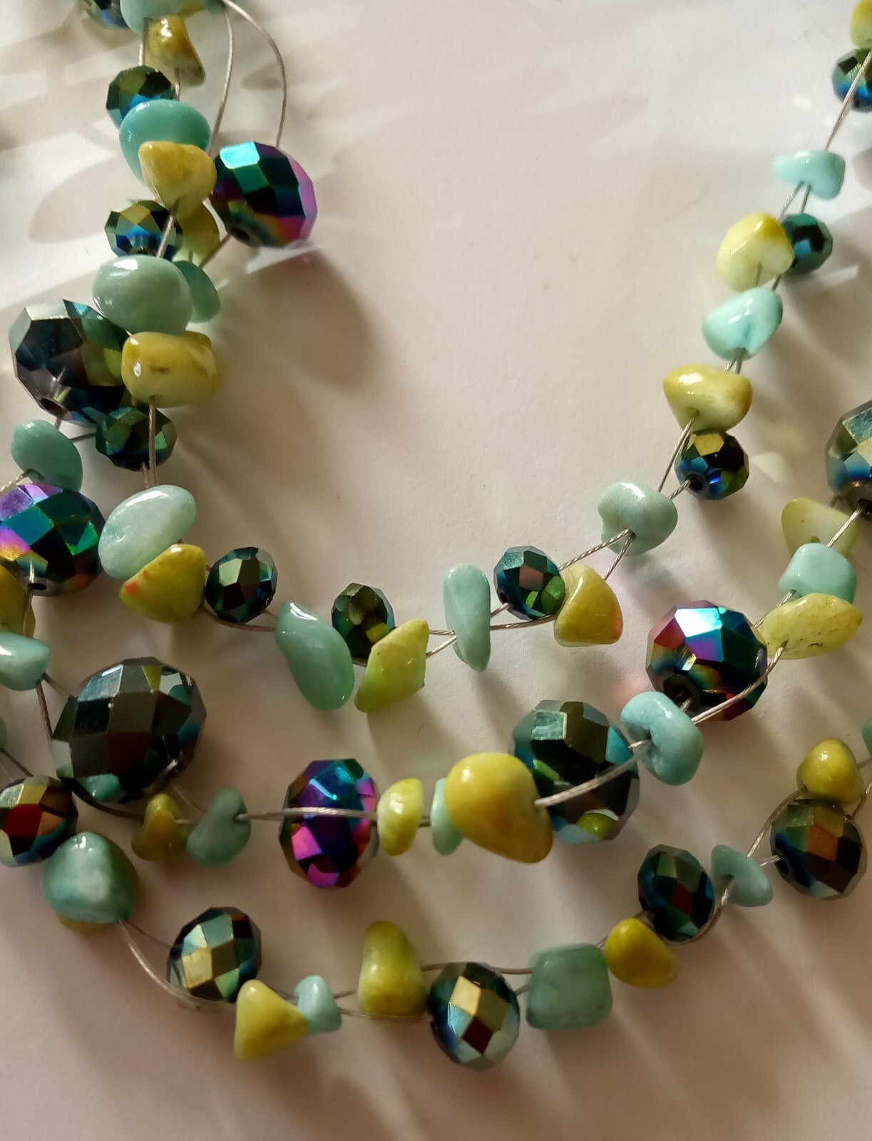 Women’s Beaded Necklace Multi Strand Small Stones Wire Chain 16″ Free Shipping