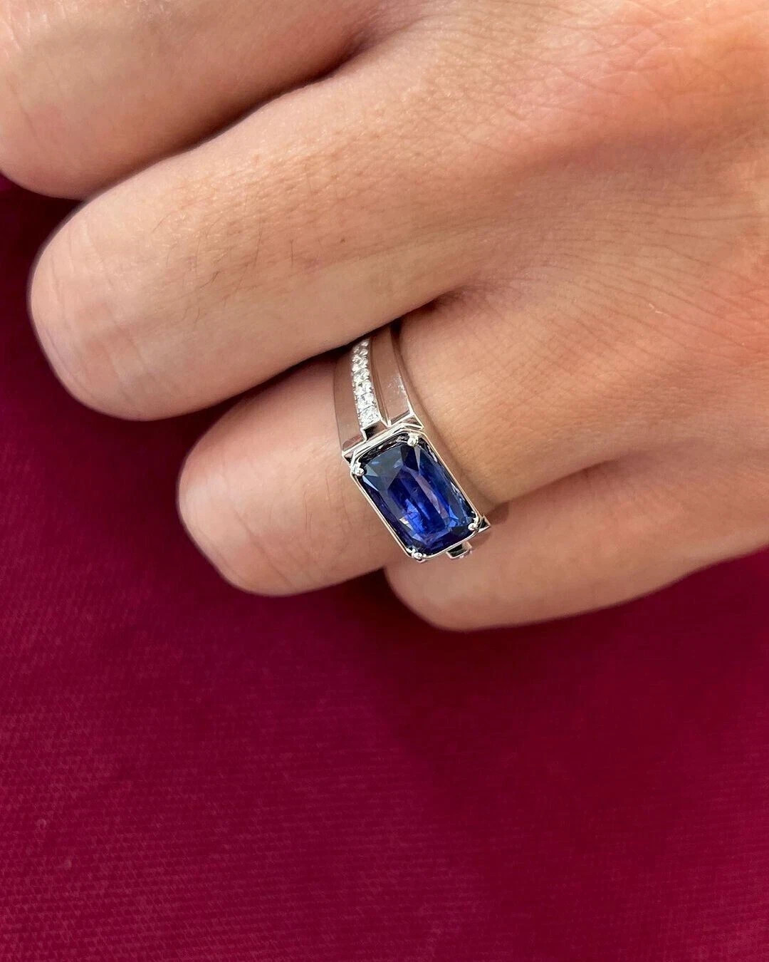 2.67 Ct Natural Sapphire & Diamond Wedding Men’s Band 14K White Gold Size 11