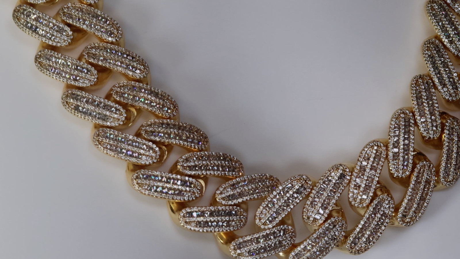 Gold Iced Chain, Gold Cuban Link Chain, Hip Hop Chain, Simulated Diamond Chain