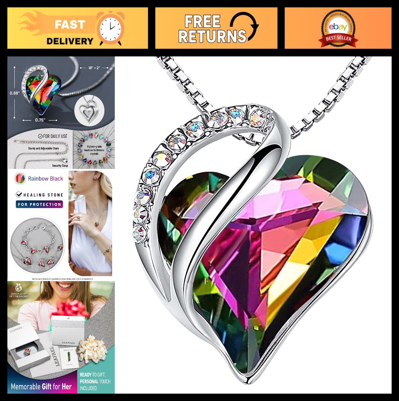 Infinity Love Birthstone Heart Crystal Pendant Necklace – Adjustable 18″ Jewelry
