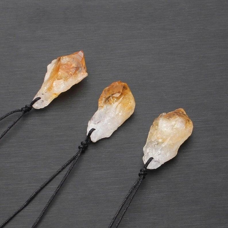 Raw Citrine Crystal Pendant Healing Balance Spiritual Women Men Necklace Gifts