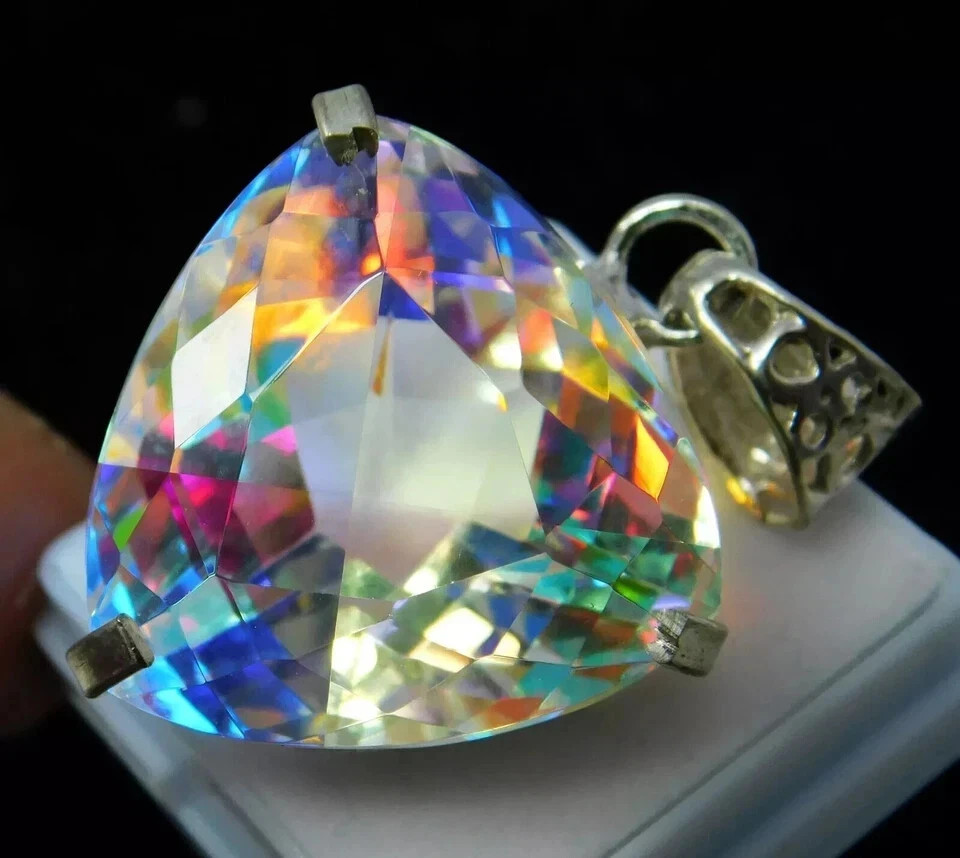 Certified Natural 109.50 Ct Trillion Mystic 925 Solid Silver Pendant Gemstone