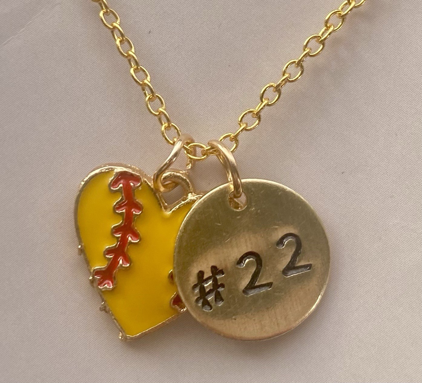 Personalized Softball Heart Necklace Choose a Letter or Number Charm 18” Chain