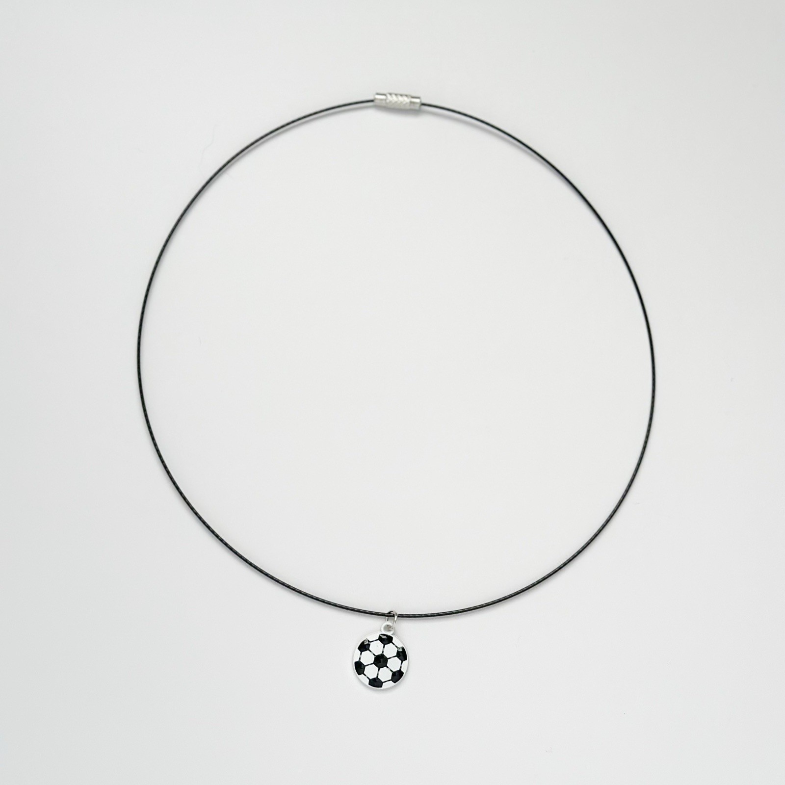 Soccer Ball Necklace on Black Screw-Closure Choker, For Kids Or Adults