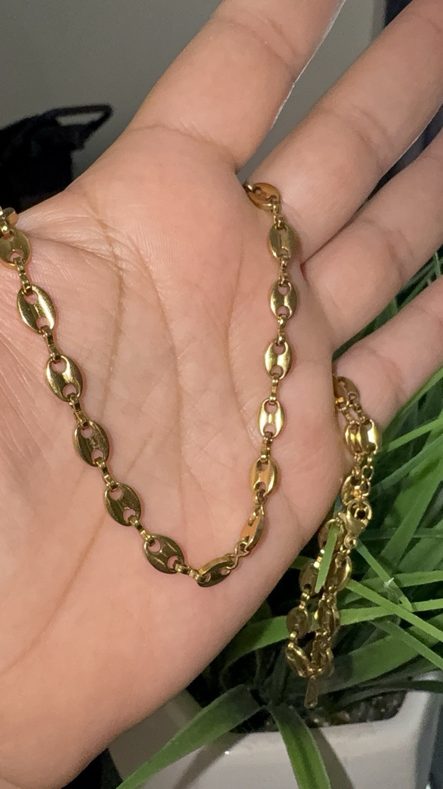 Gold Tone Oval Link Chain Necklace, Lobster Clasp, Adjustable, Stainless Steel