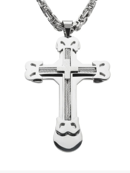 Large Religious Cross Stainless Steel Byzantine Chain 5 Lengths 47
