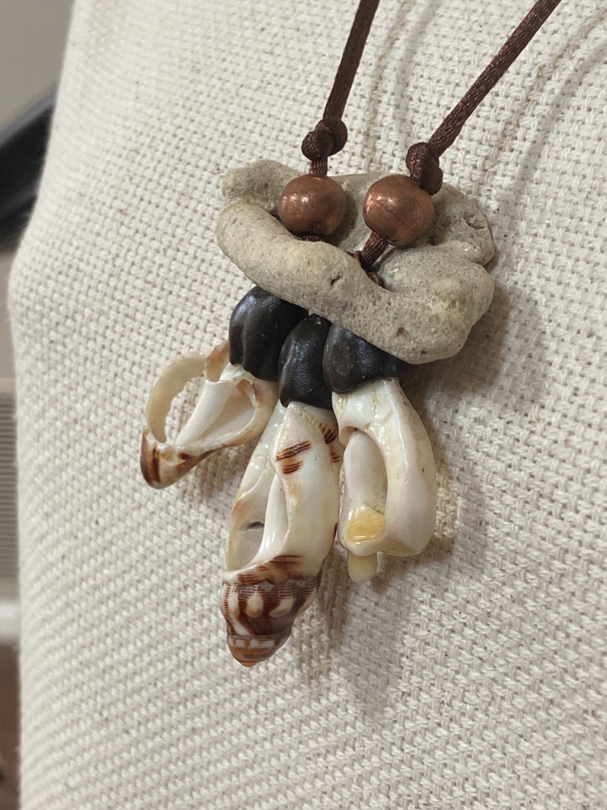 Handcrafted Coastal Coral and Shell Pendant Necklace with Copper Accent