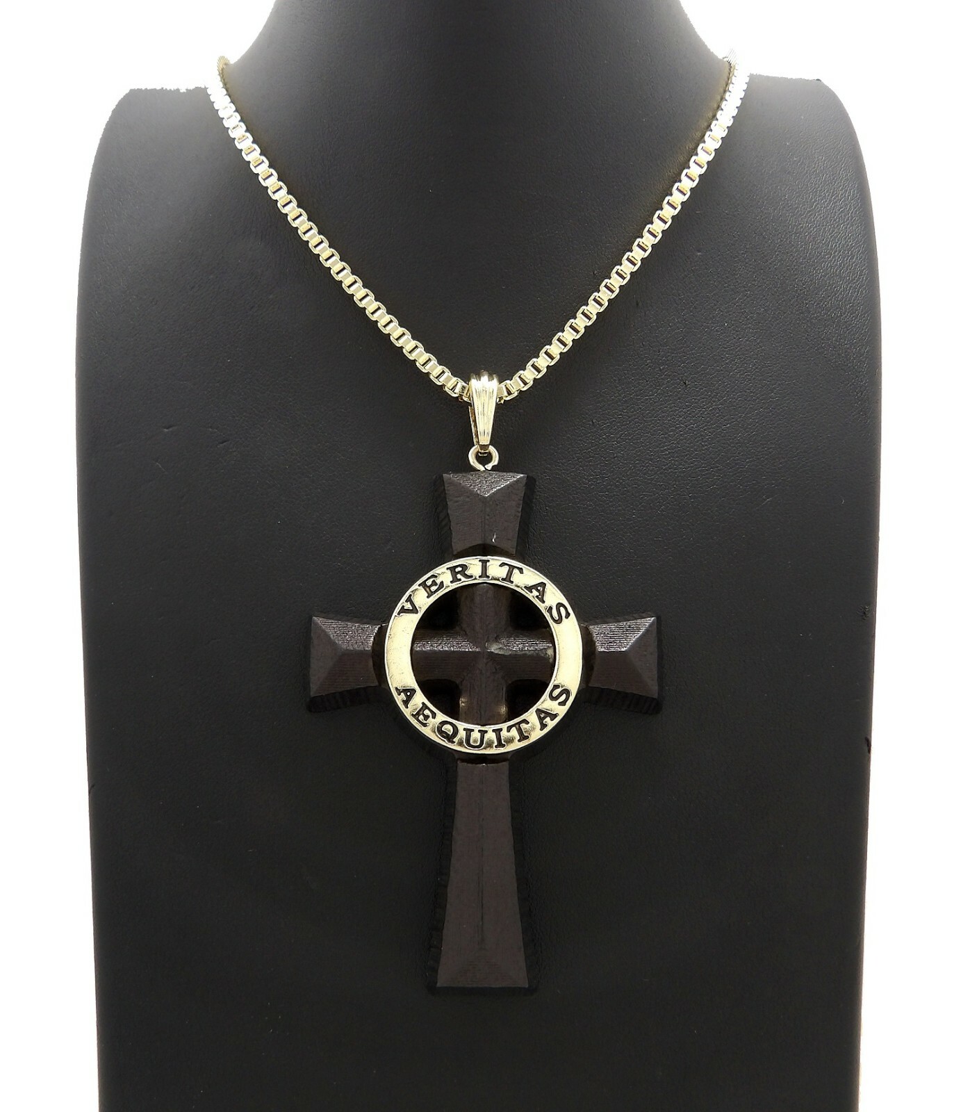 Veritas Aequitas Boondock Saints Cross Pendant 3mm/24″,30″ Box Chain Necklace