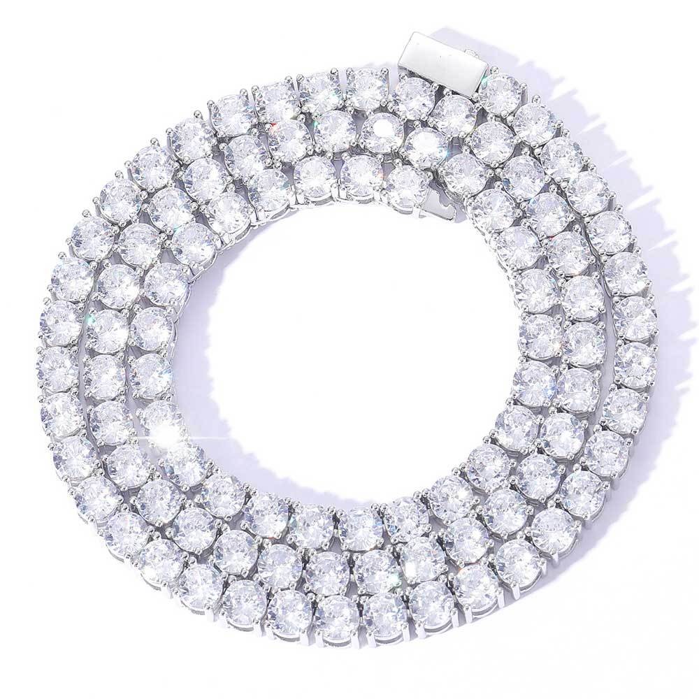 Hip Hop Tennis Chain Necklace 18K Real Gold Plated Full 5A Zircon Spring Clasp