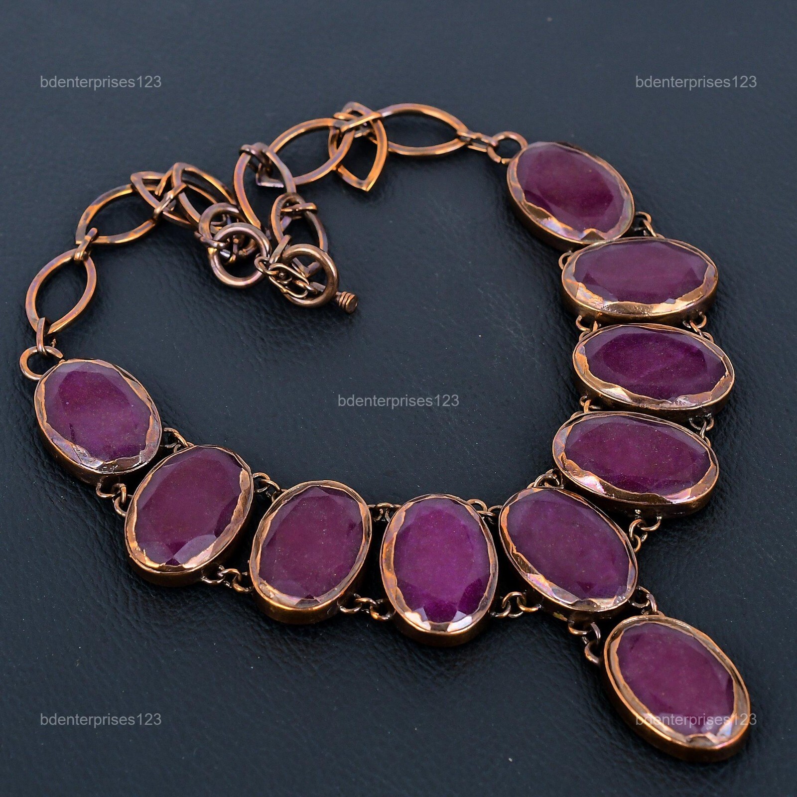 Kashmir Rubi Gemstone Electroformed Artisan Mother Chain Necklace Jewelry Copper