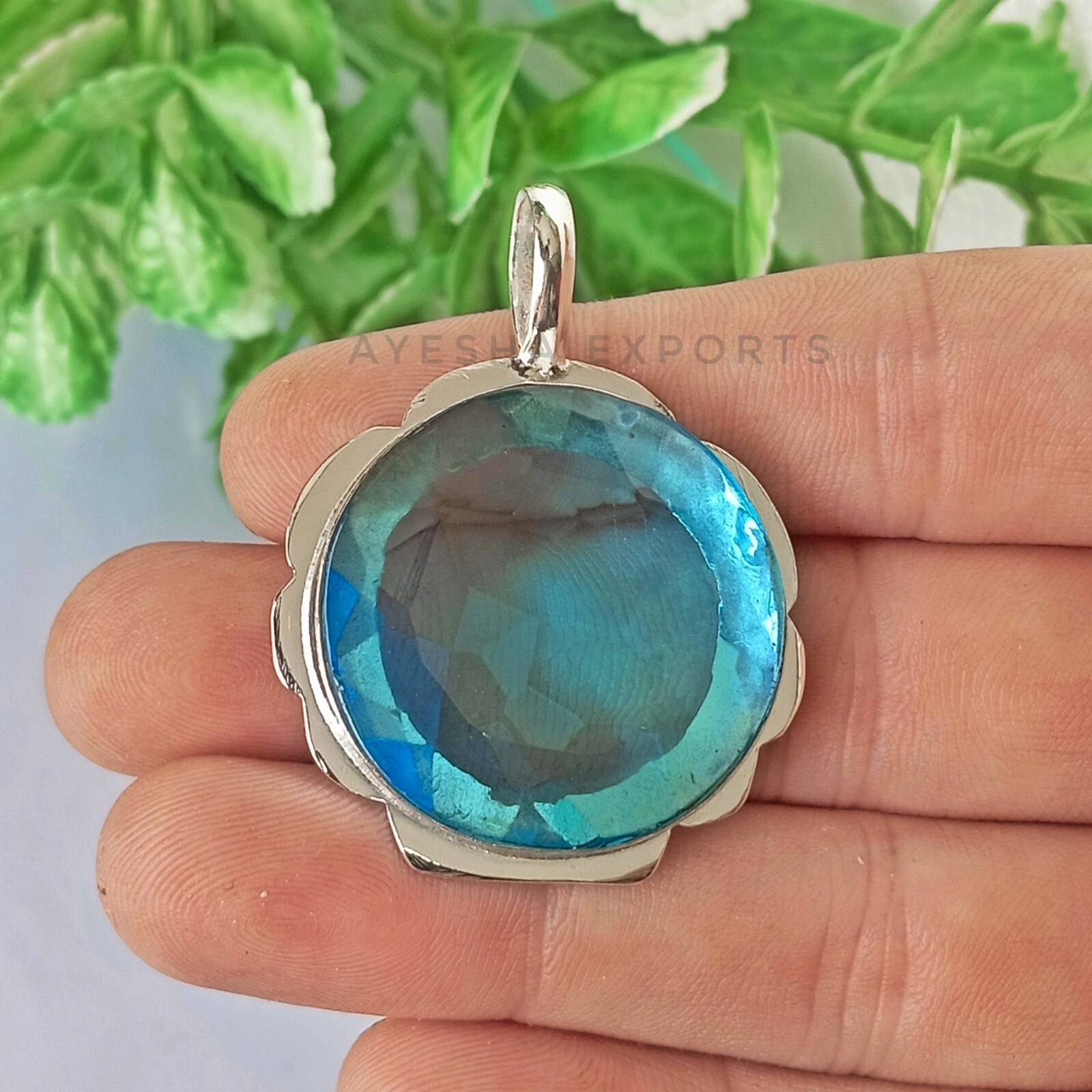 Swiss Blue Topaz Gemstone Pendant 925 Sterling Silver Jewelry Pendant 1.97″