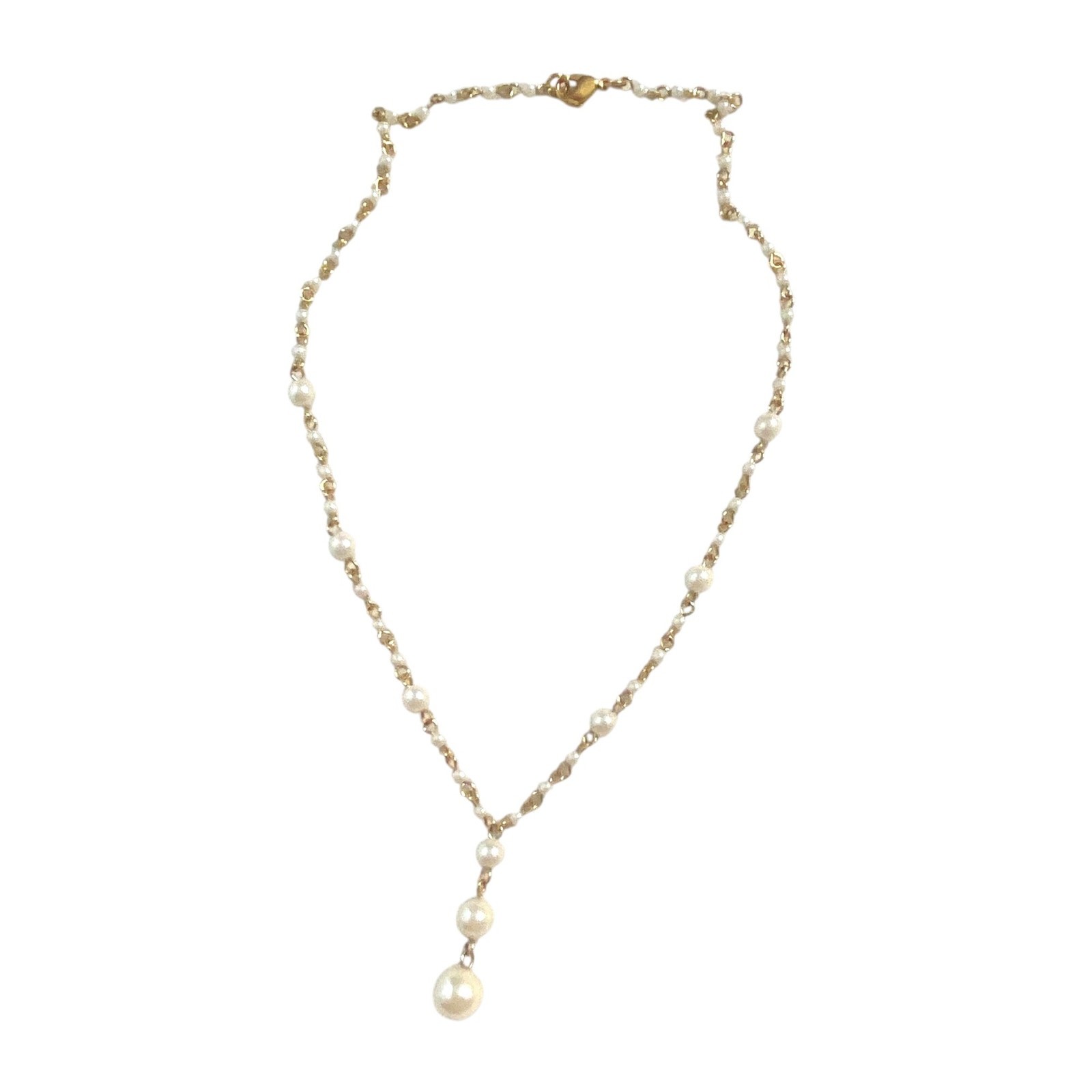 Faux Pearl Necklace 18″ Gold Tone Cocktail Costume Minimalist