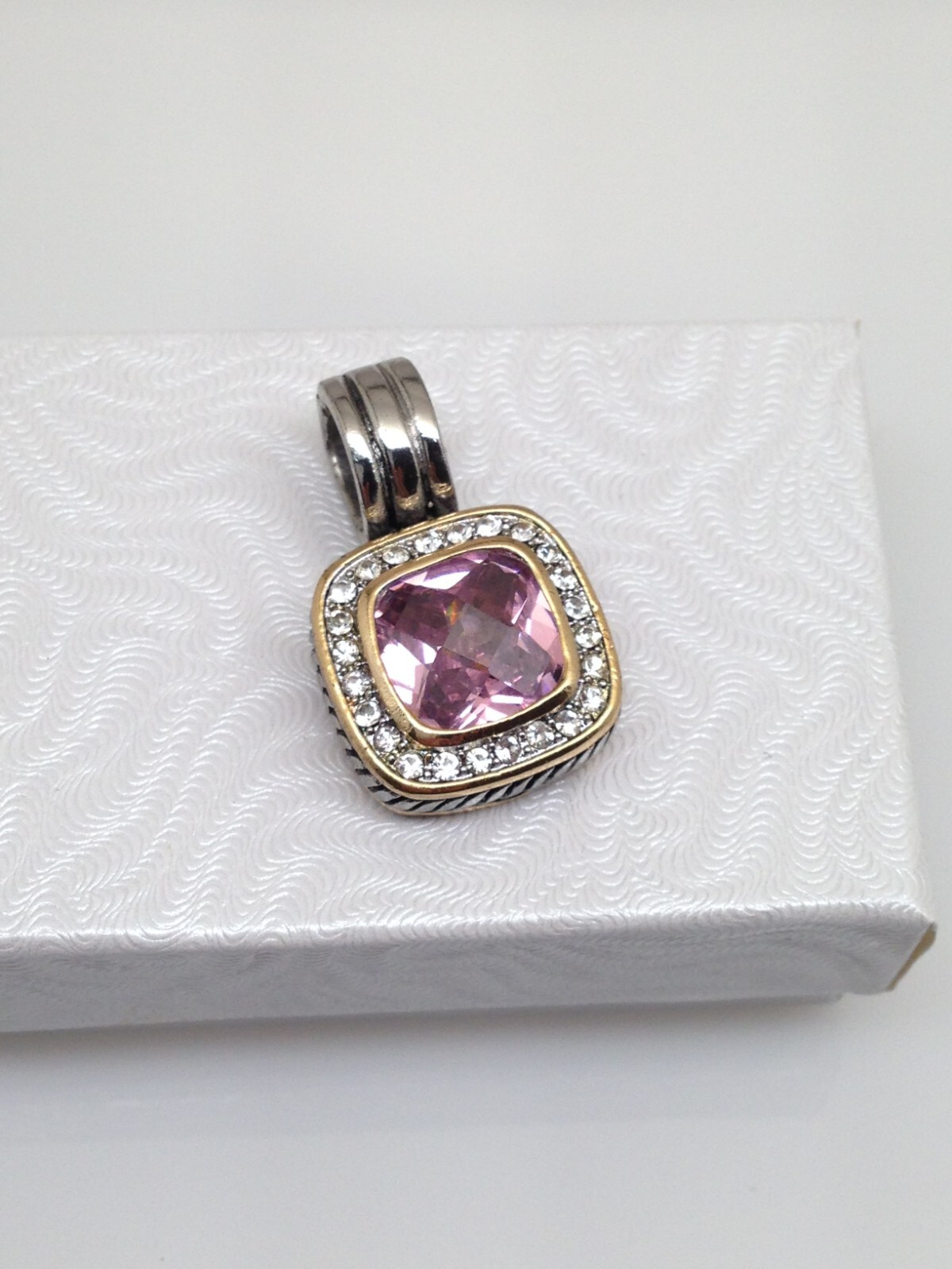 Brass CZ Pink Gemstone Square Pendant Women 17mm(0.67″)/27mm(1.06″)