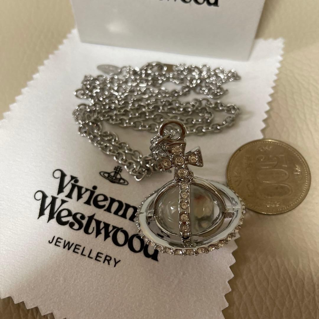 Vivienne Westwood Necklace Orb globe silver clear IN BOX C.64cm T.3.5 x 3.5cm