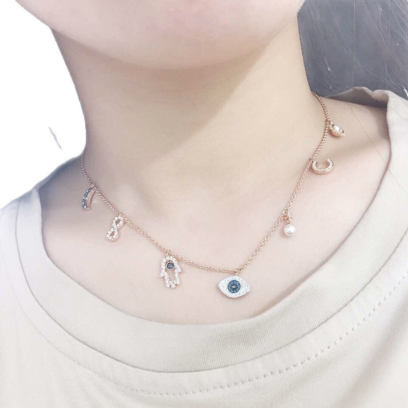 Swarovski crystal clavicle-the devil’s eye lucky palm necklace