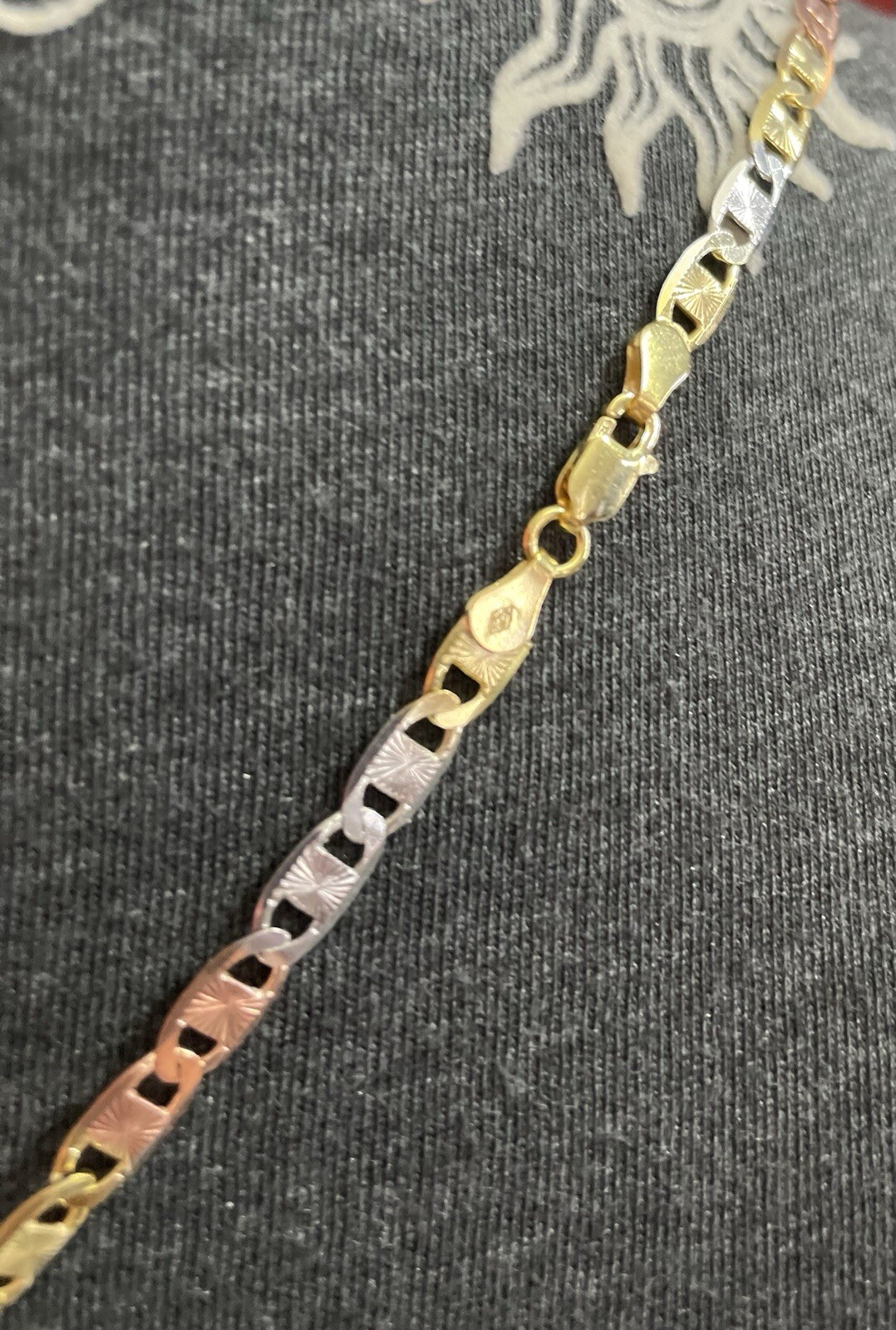 Tricolor Valentino Chain 22“ 14K/Sterling Silver CZ Encrusted Dog Tag Pendant ￼