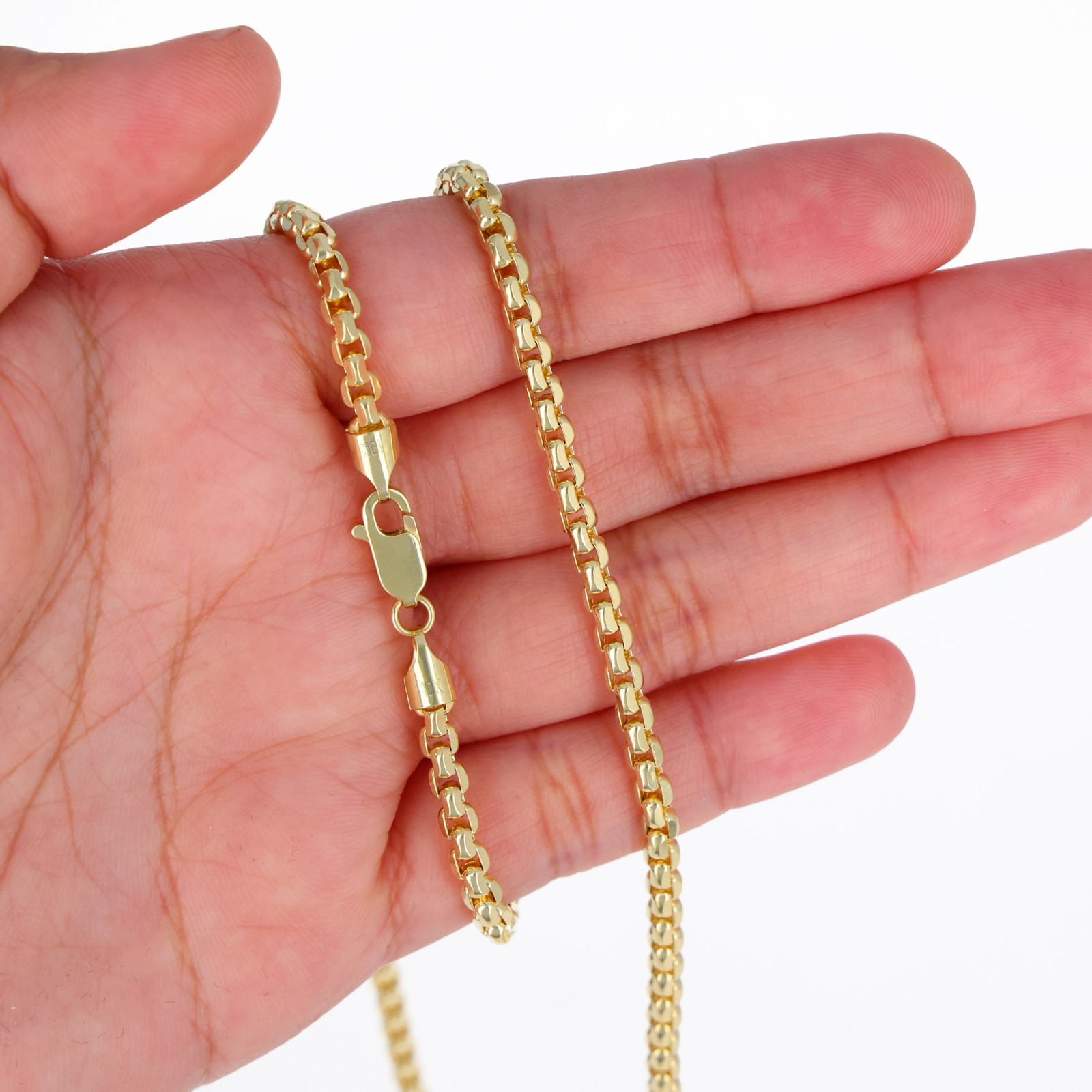 10K Yellow Gold 1.5mm-3.5mm Venetian Round Box Chain Necklace Men Women 16″- 30″