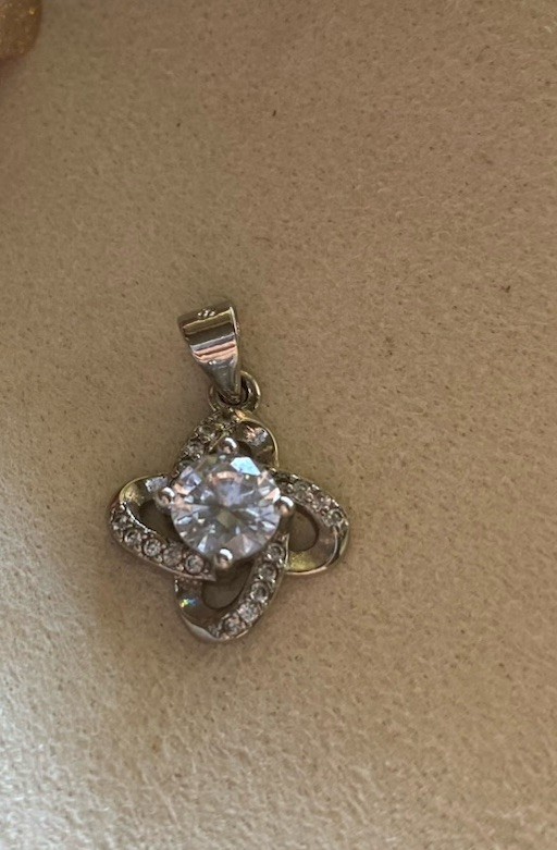 925 Sterling Silver Flower Pendant Charm, White Cubic Zirconia, Prong Set Signed