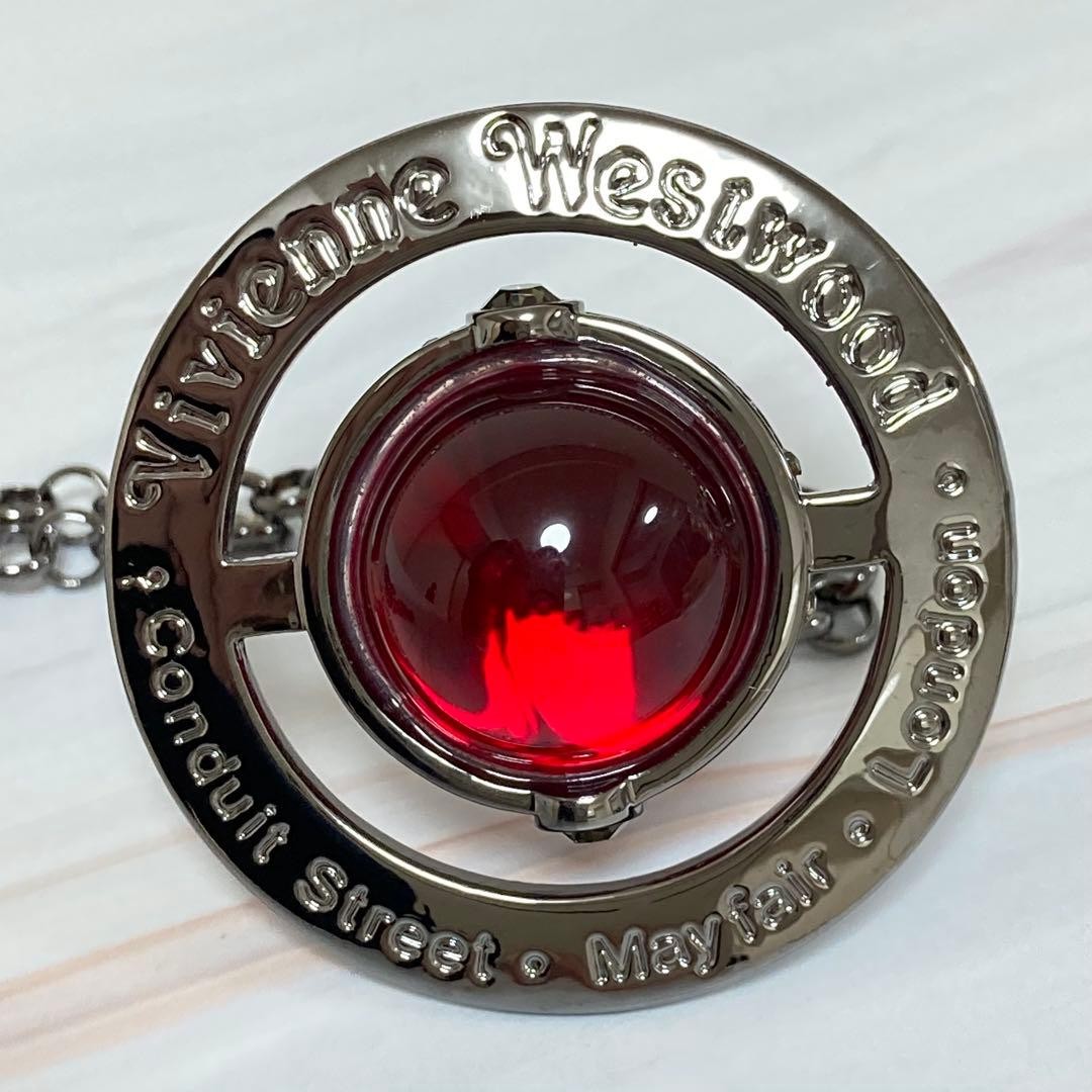 Vivienne Westwood Necklace Small Orb Red Gunmetal Top 4.5cm w/Pouch NO BOX