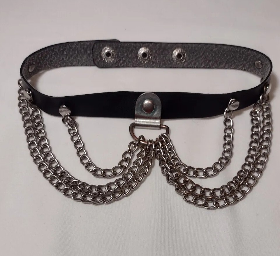 Faux Leather Choker Chain Necklace Small Adjustable Snaps
