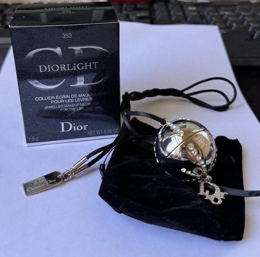 Christian Dior Diorlight Jeweled Necklace Lip Gloss #353 Pink Gem Pouch & Box