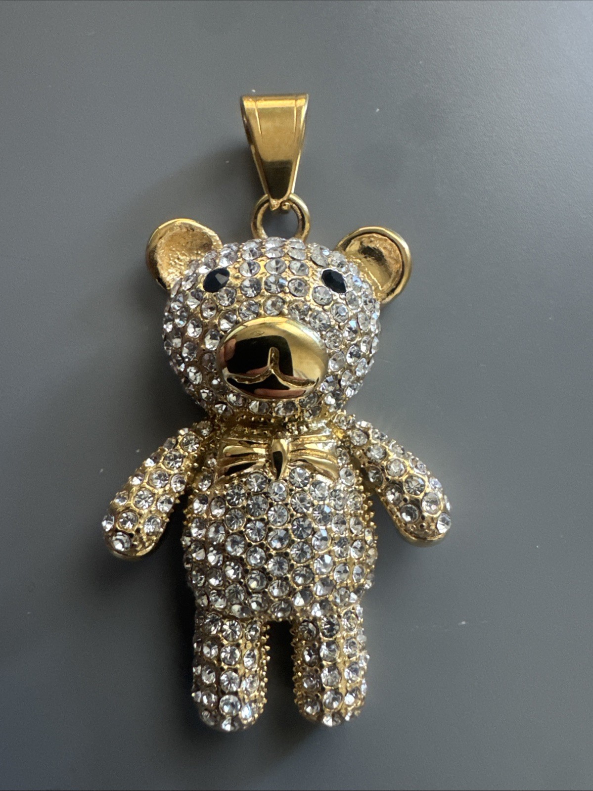 Teddy Bear Studded Gold Plated Stainless Steel Pendant 24 Inch Necklace Gift Her