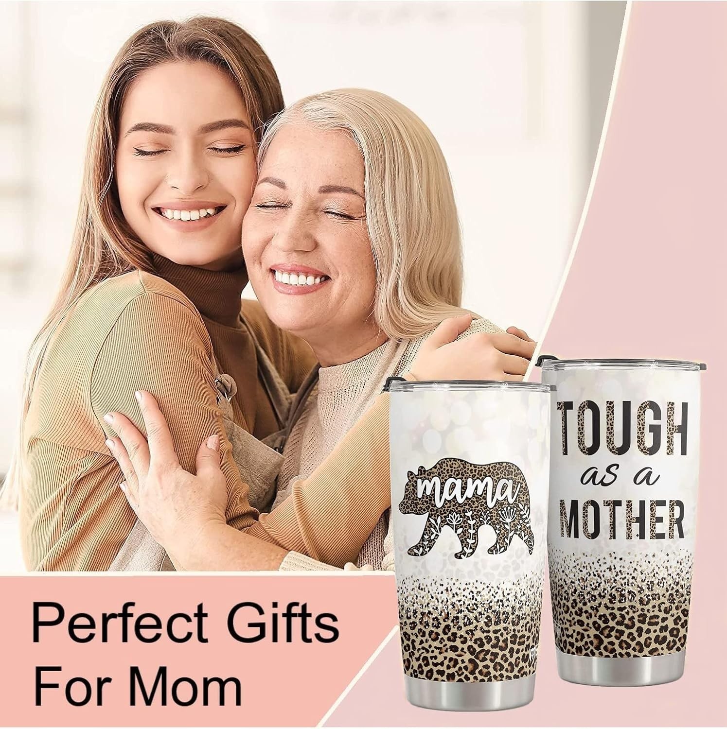 20oz Stainless Steel Bear Tumbler – Stylish Mother’s Day Gift in Leopard Print
