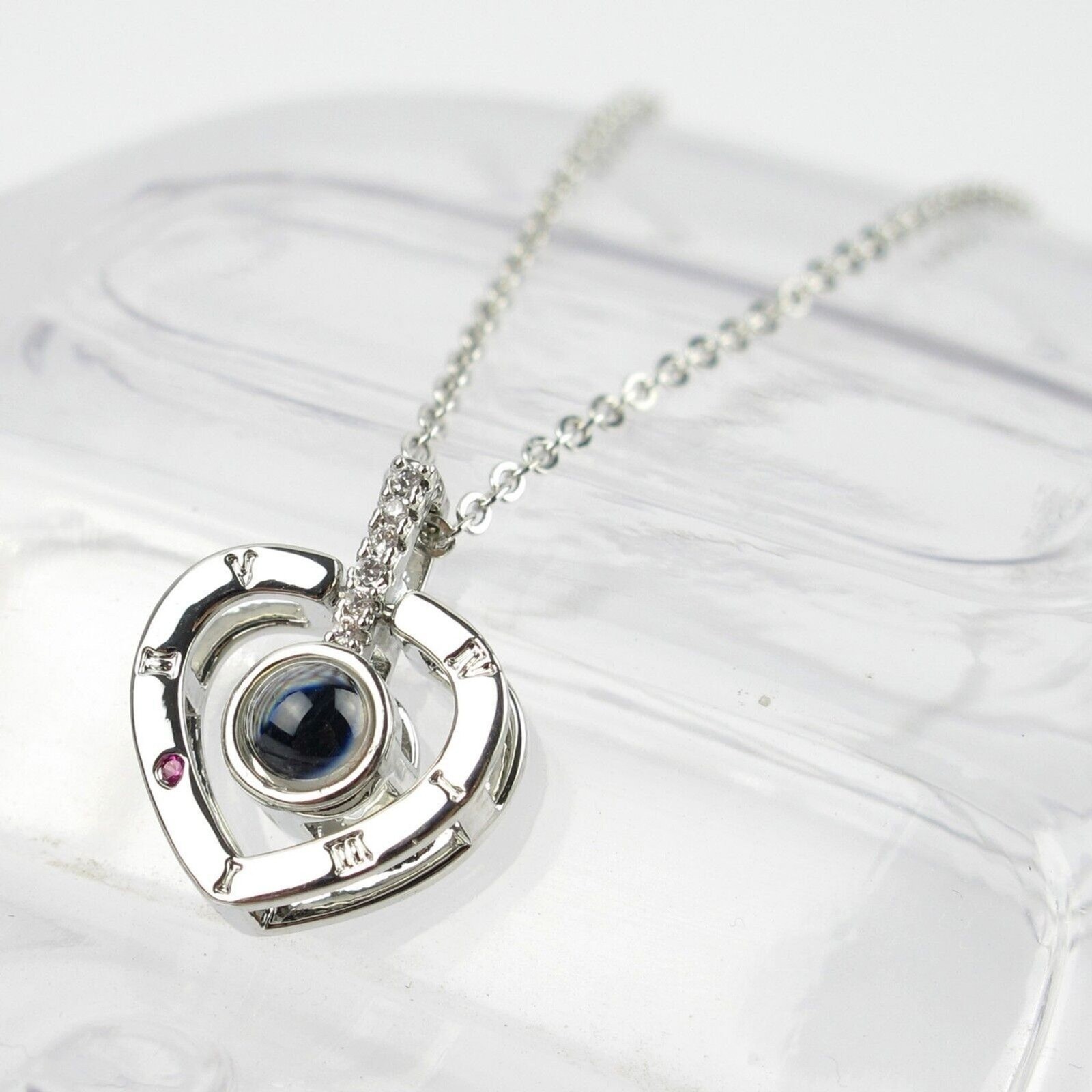 Heart Necklace I LOVE YOU in 100 Languages Projection Heart Silver Plated Love
