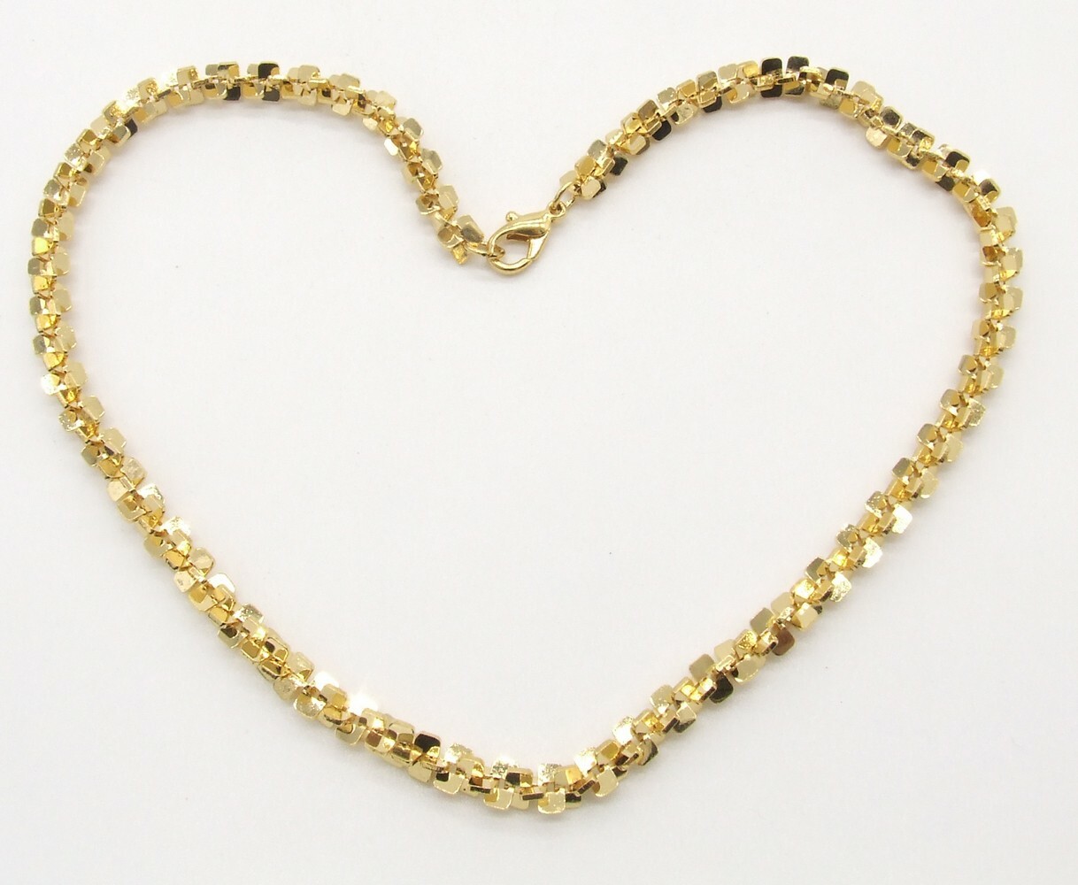 NWOT 16″ Shiny Gold Plated 1/4″ Wide Margarita Chain Choker Necklace Fancy