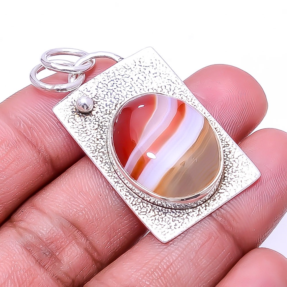 Banded Carnelian – Brazil Gemstone 925 Sterling Silver Pendant 1.64″ P34