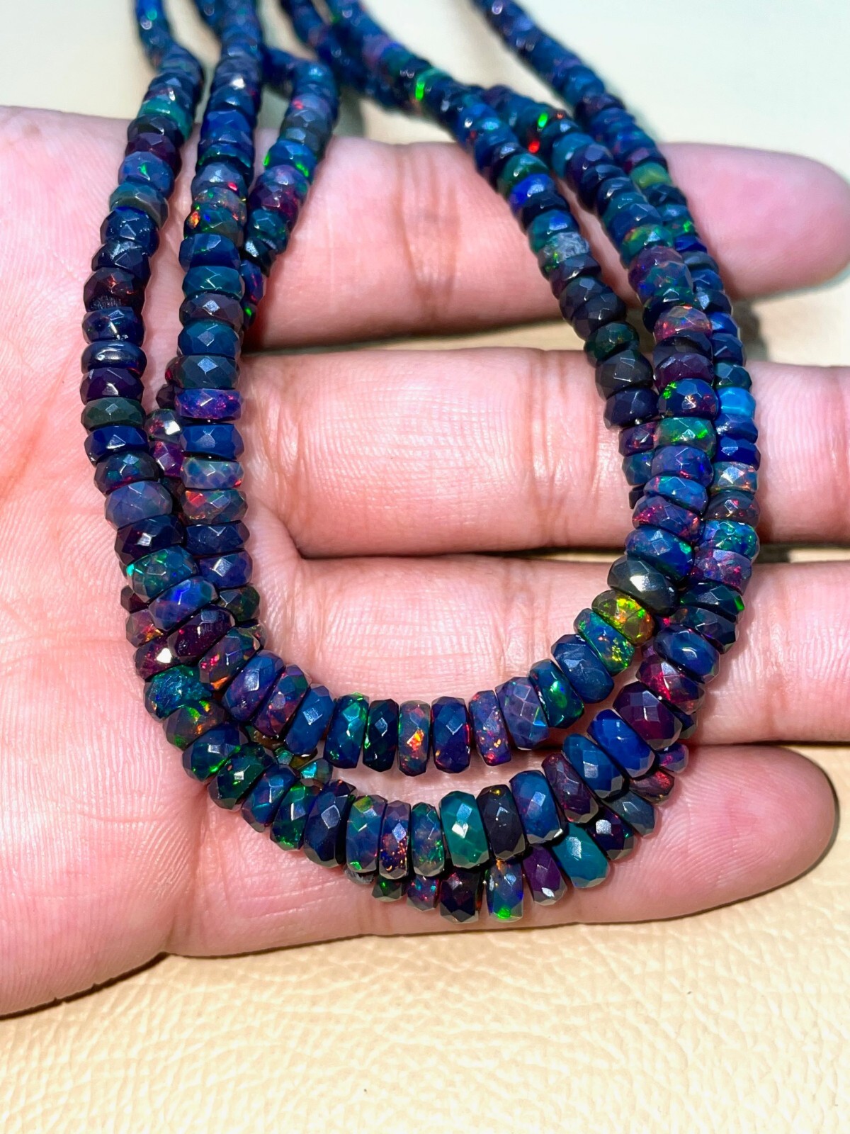 Top Quality Ethiopian Natural Black Opal Faceted Rondelle shape Beads Gemstone