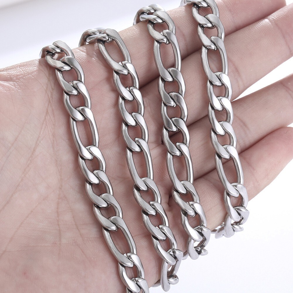 Stainless Steel Figaro Chain 16″- 30″ Necklace Men Chain 3/4/5/7/9/10/12mm