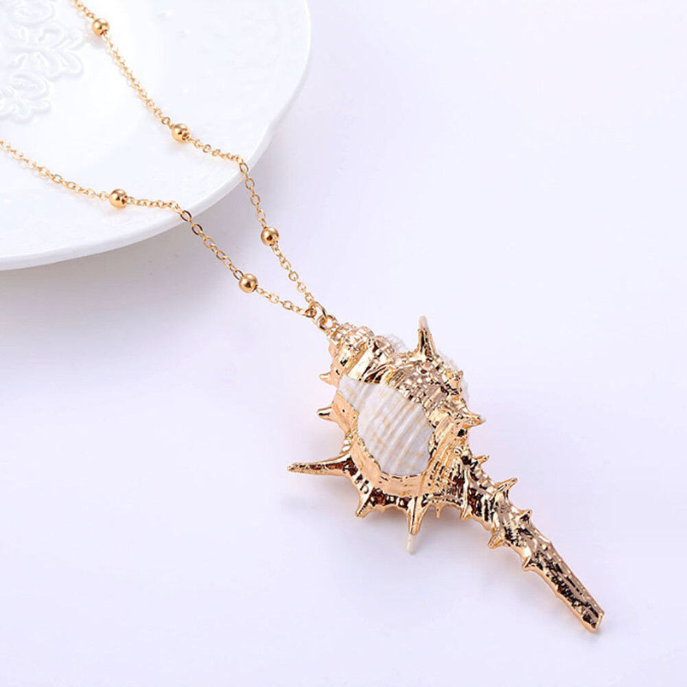 Natural Conch Seashell Necklace Mermaid Jewelry Beach Nautical Gold Gift 1PCS