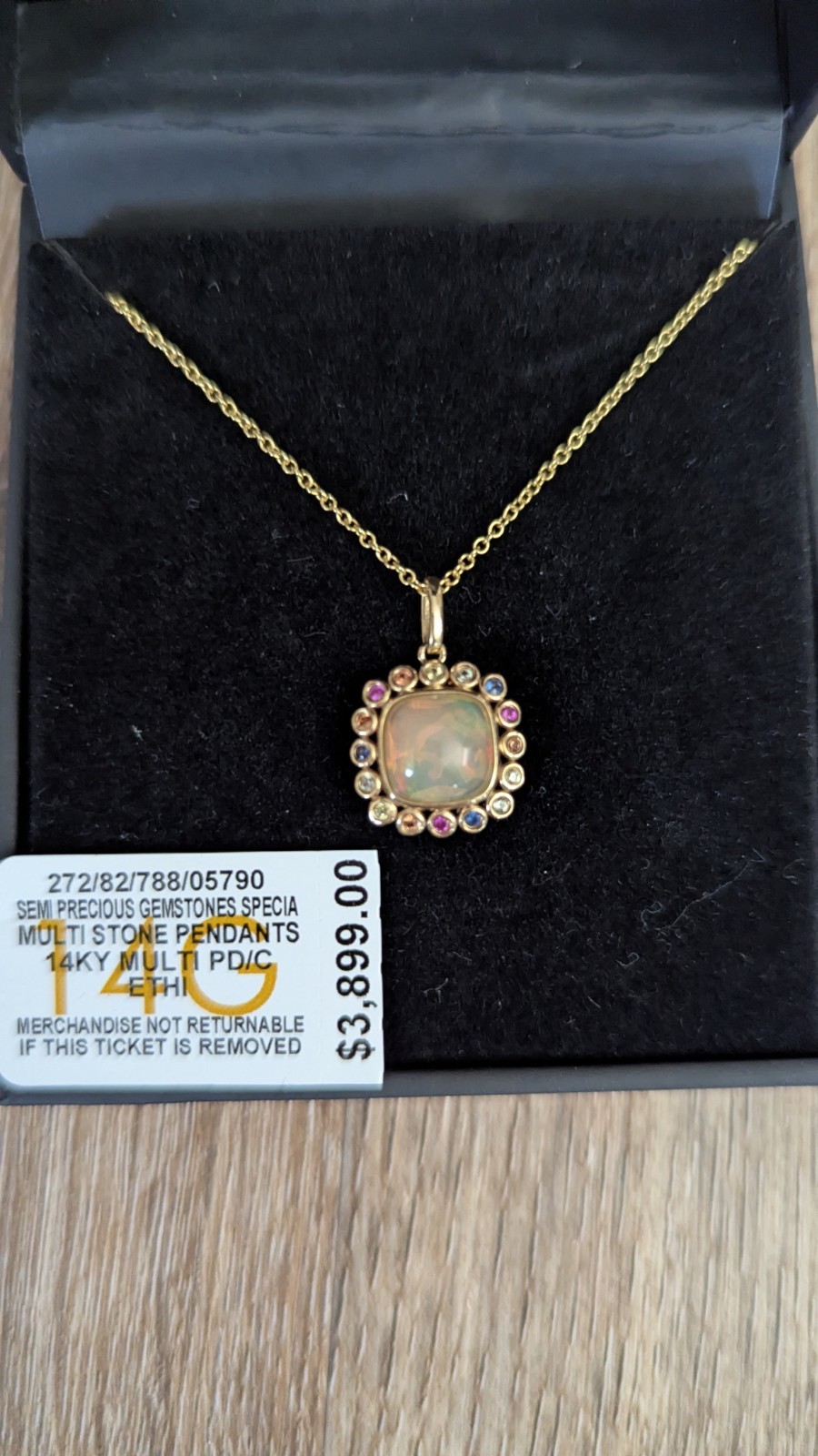 R.H. Macy & Co. 14K Yellow Gold Opal Square Pendant Cable Chain Necklace
