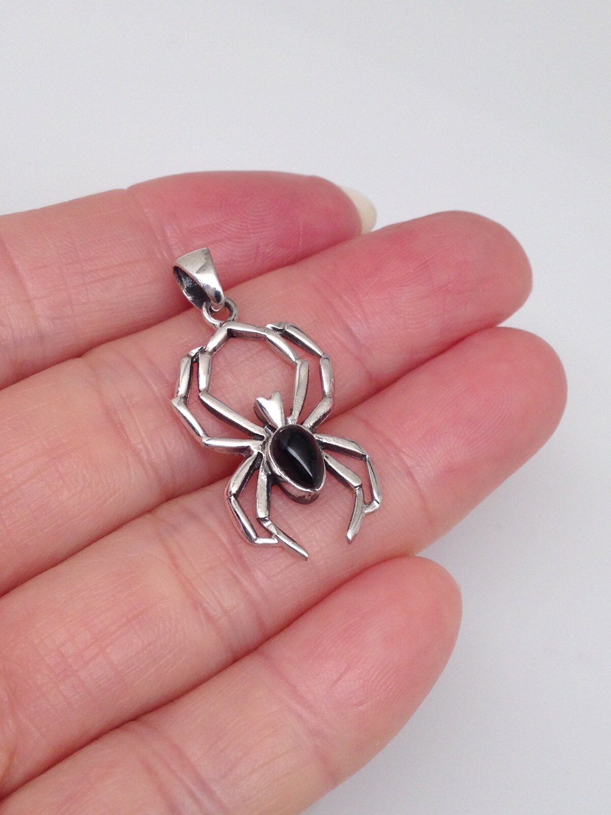 925 Sterling Silver Black Onyx Spider Pendant for necklace 22mm(0.87″)/31mm