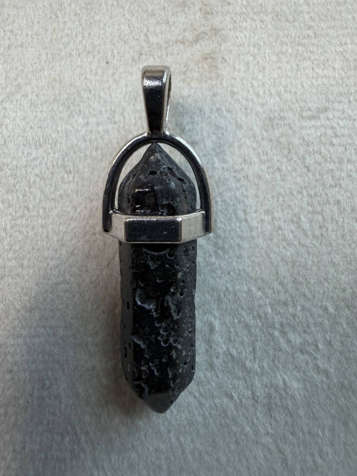 Black Lava Rock Point Charm Pendant Silver Tone Cap Bail Black Silver Stone