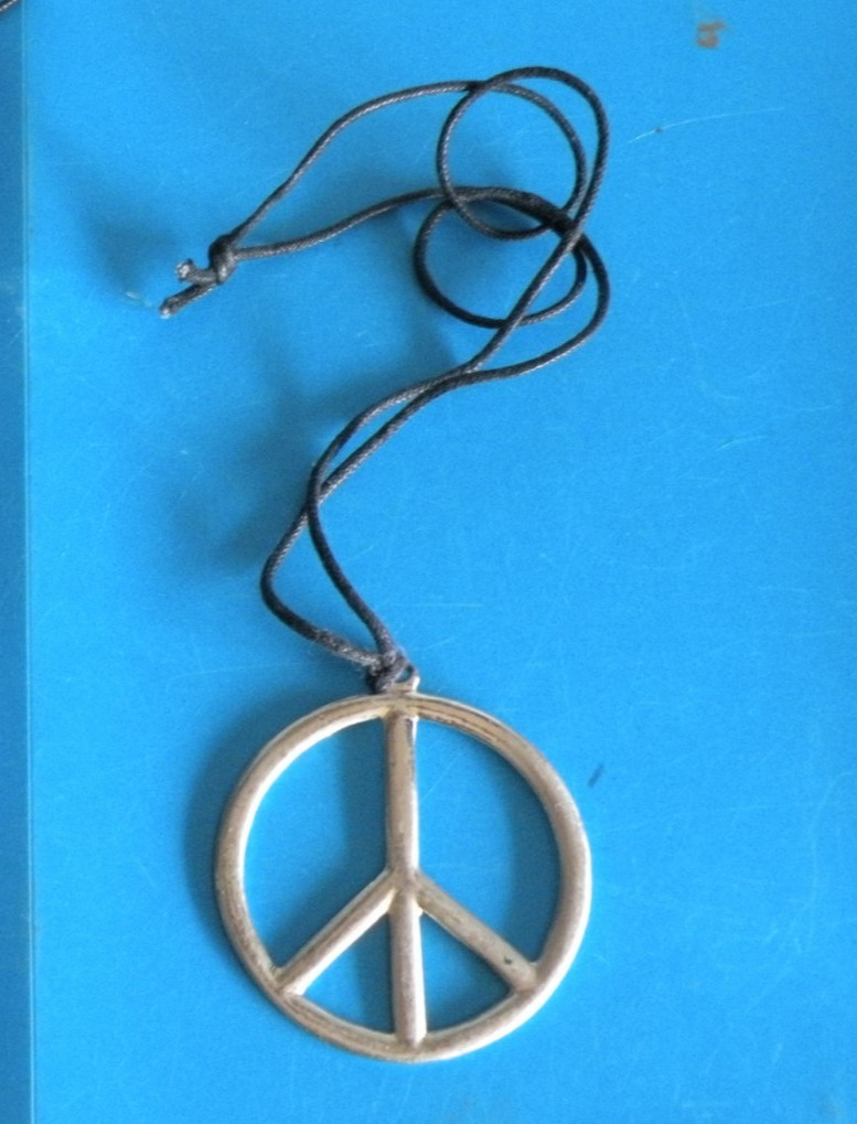 PEACE SIGN metal 3″ PENDANT w CORD NECKLACE or car emblem or ornament New U8
