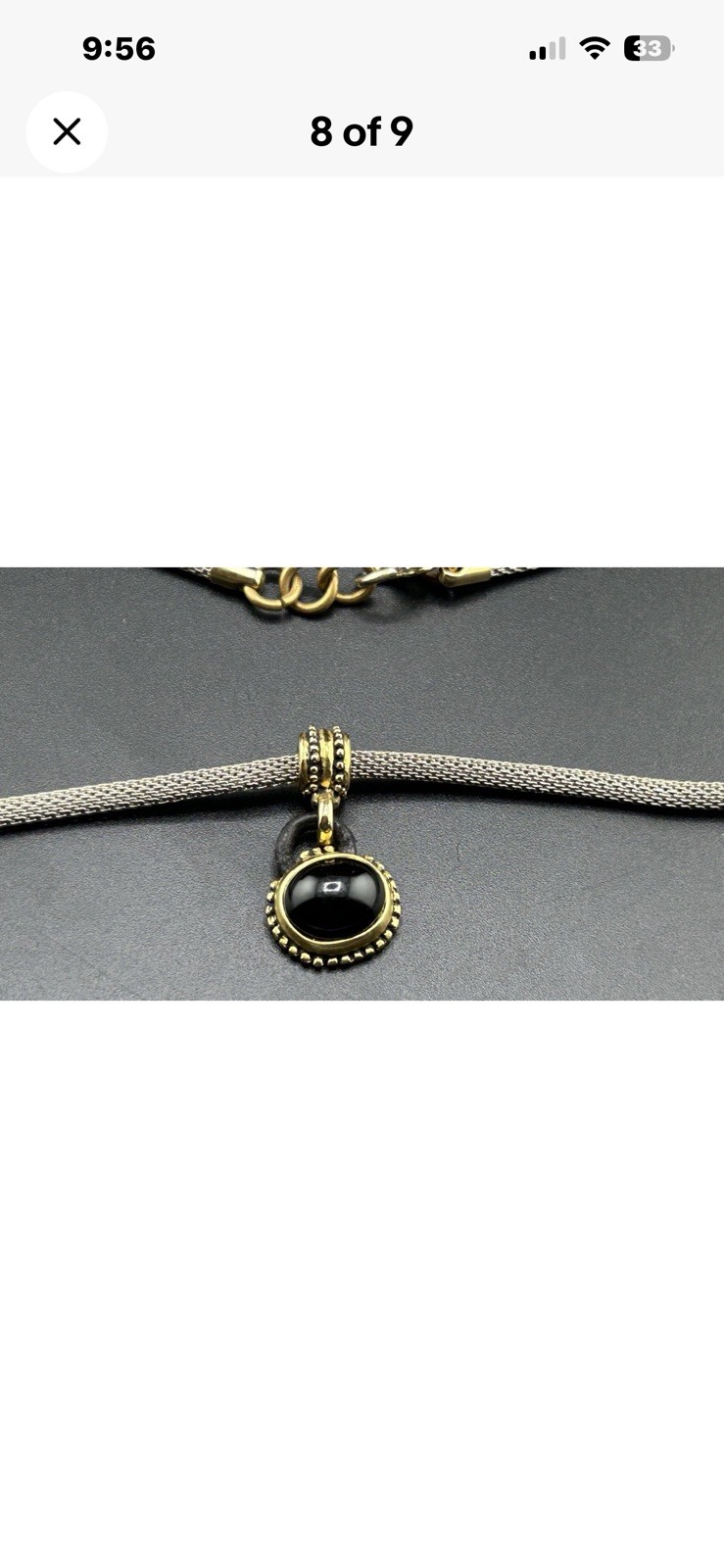 Black Cabochon Silver/Gold/Brass Tone Pendant And Mesh Necklace, CHOKER STYLE