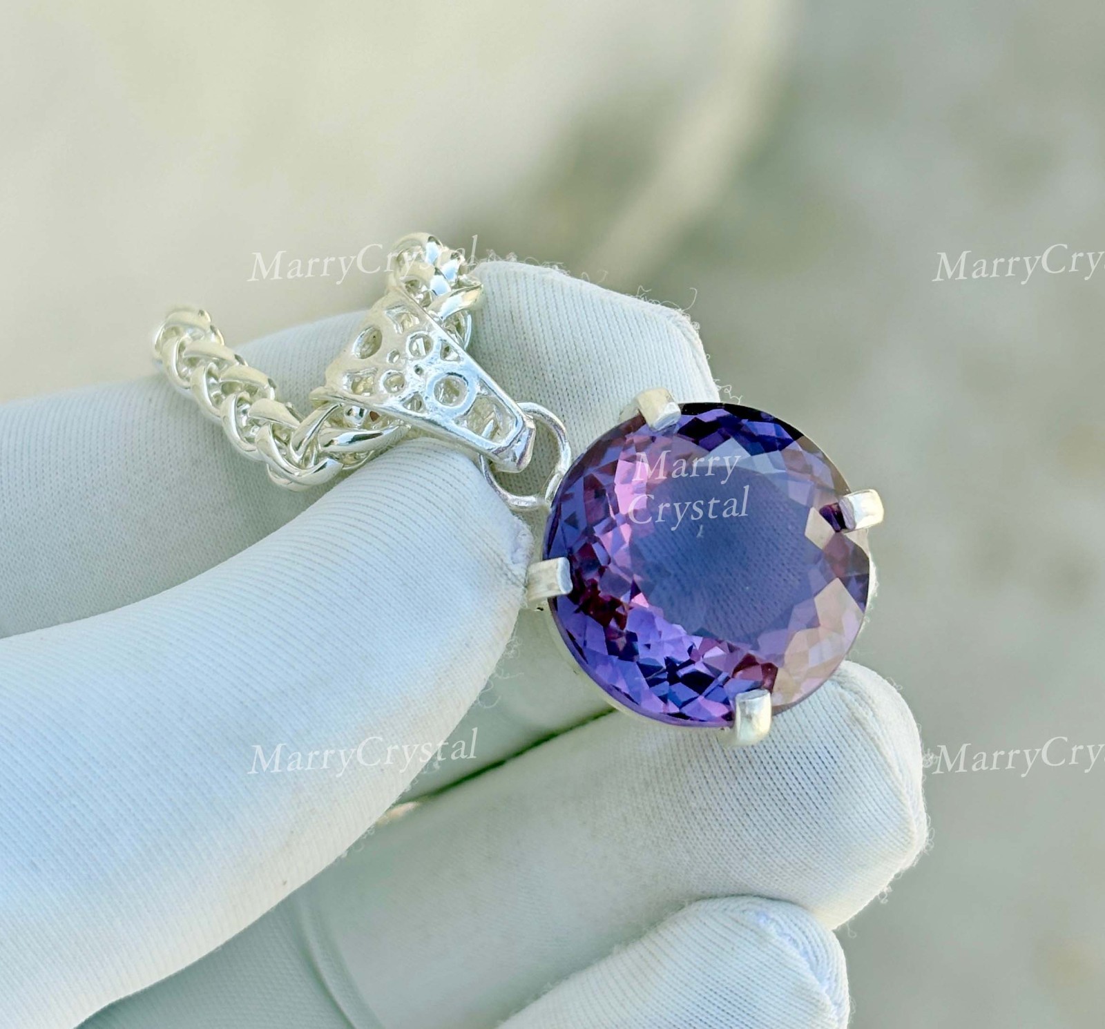 30 Ct Lab Grown Color Change Alexandrite Pendant Garman Silver Loose Gemstone