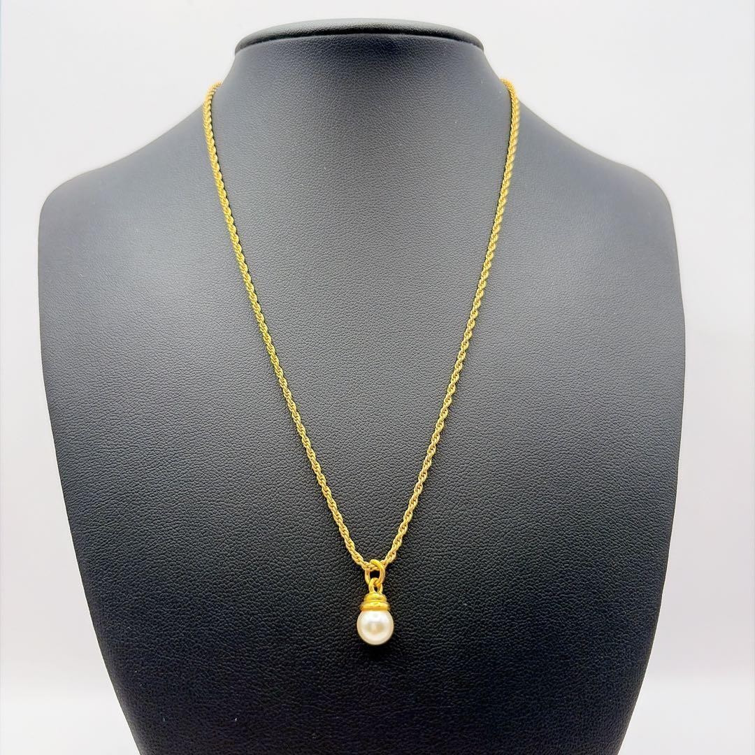 Dior Pearl Necklace CD Logo Adjustable Engraved Gold