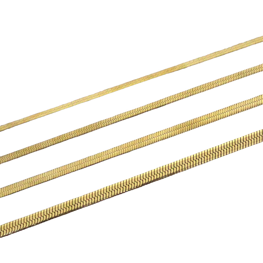 Gold Plated Stainless Steel 2.5mm-5mm Herringbone Chain Flat Necklace 16″-24″
