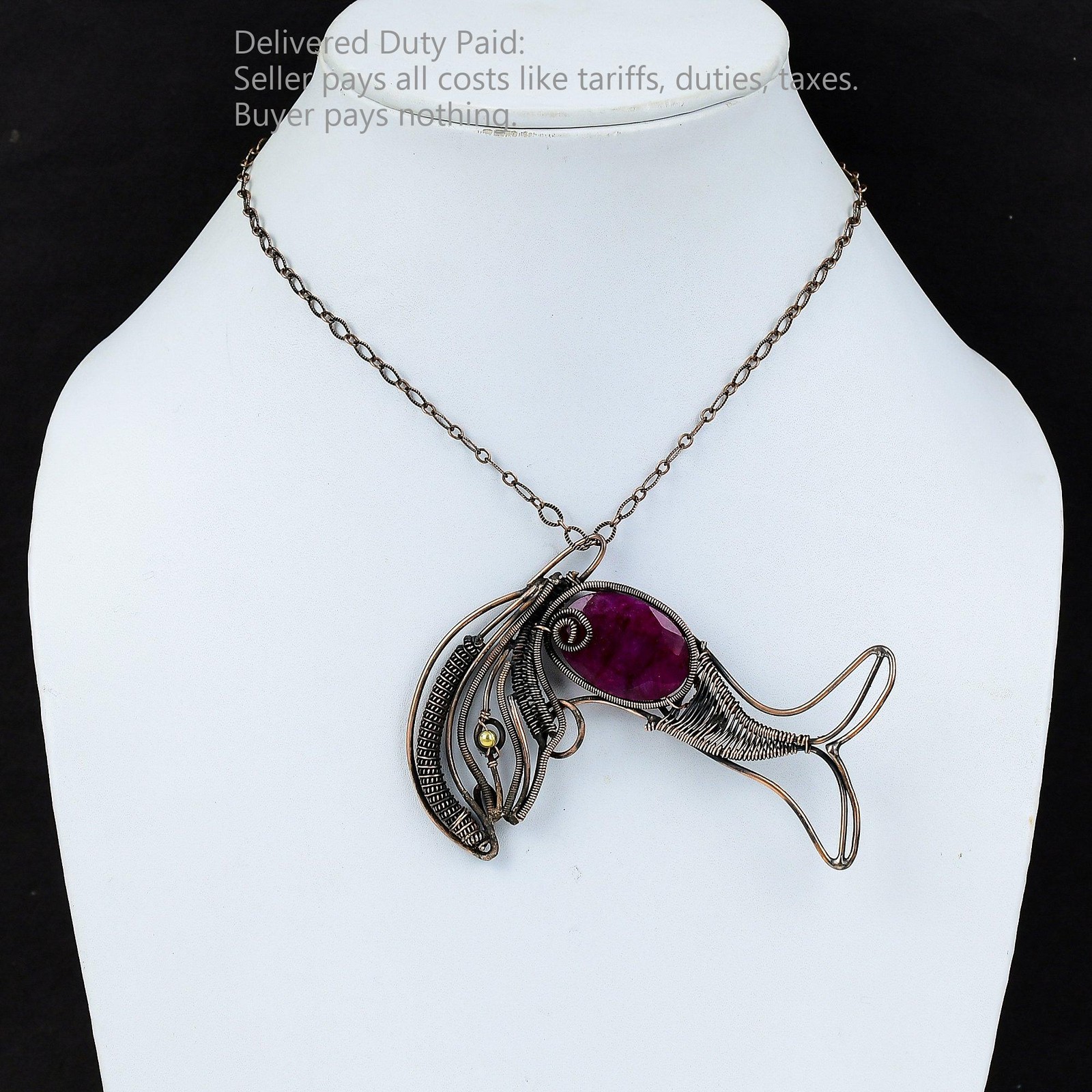 Copper Natural Kashmir Rubi Sister Wire Wrapped Fish Anniversary Pendant Jewelry