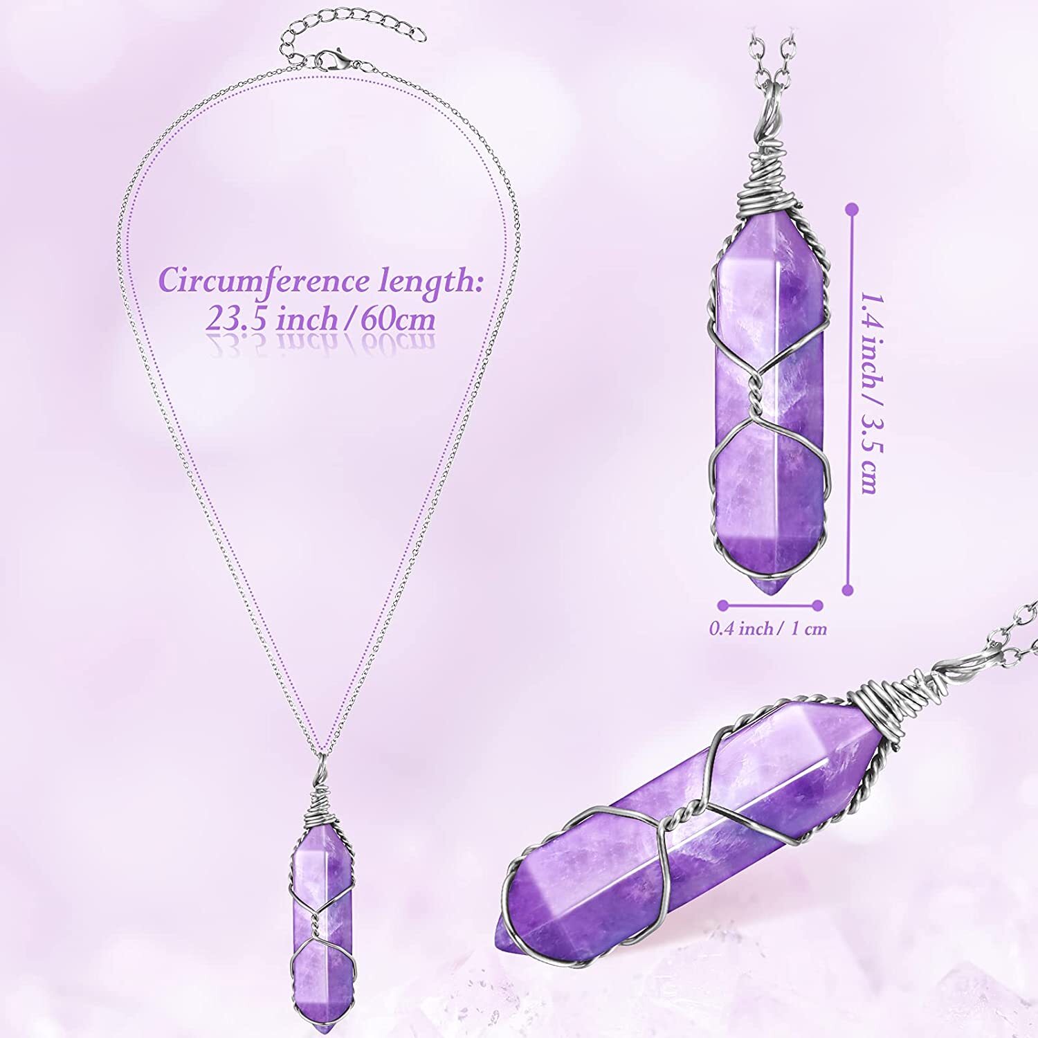 5 Pieces Crystal Necklaces, Healing Stones Spiritual Pendant for Women Girl Gift