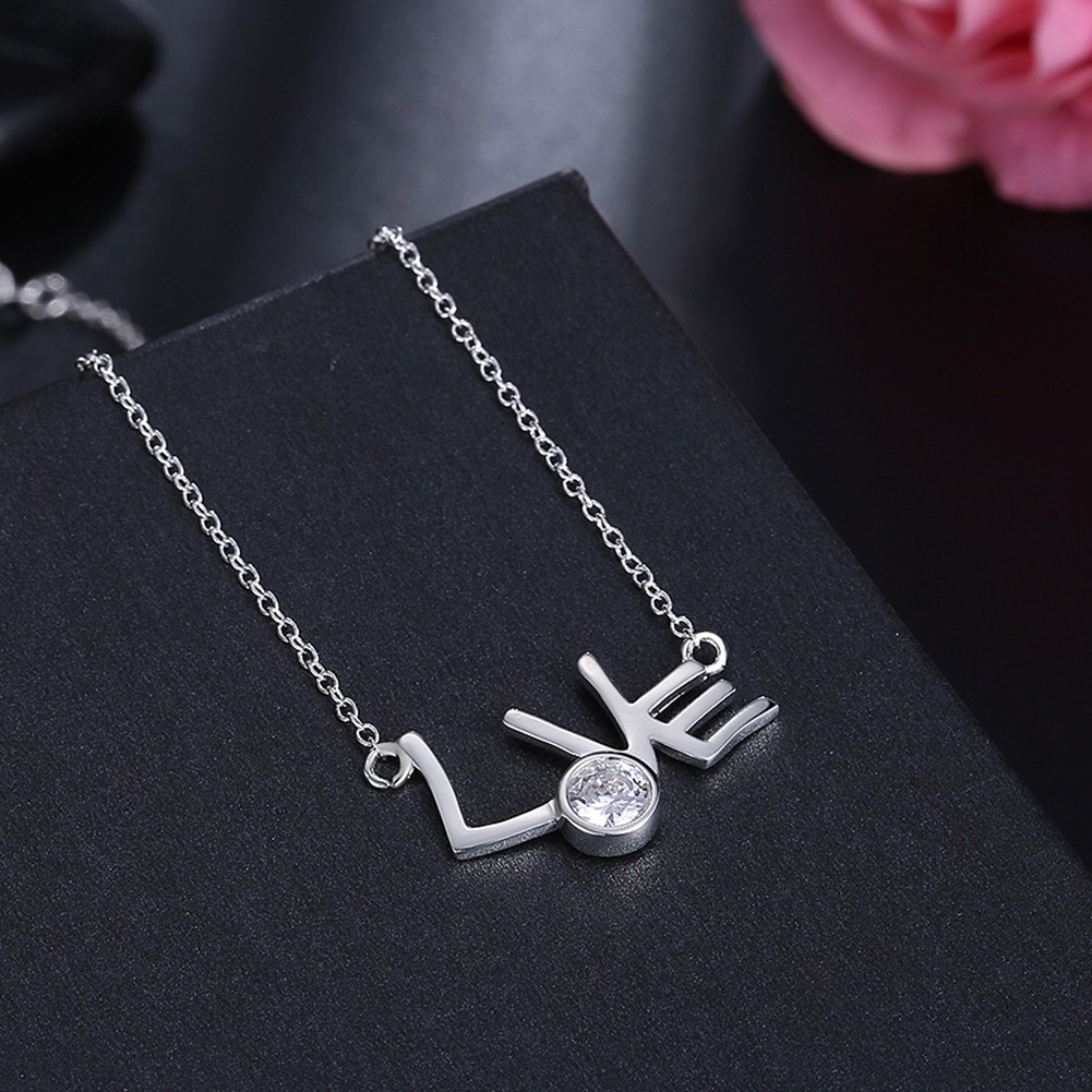 Elegant 925 Sterling Silver Filled Heart CZ Love Pendant Woman Necklace N-A593